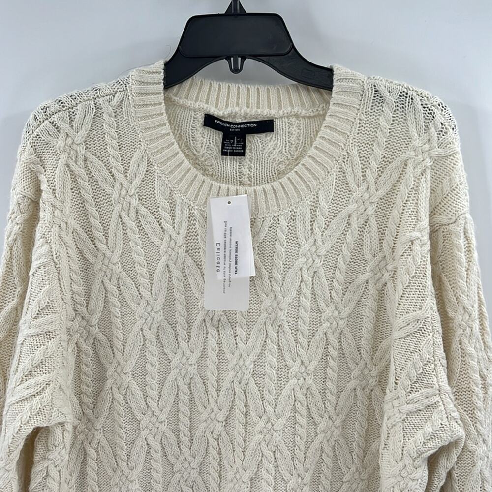 French Connection Women's Cable Knit Heavyweight Sweater - Cream - 10 - NWT - Picture 2 of 6